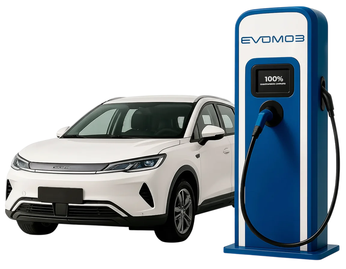 Carro elétrico carregando na estação Evomob