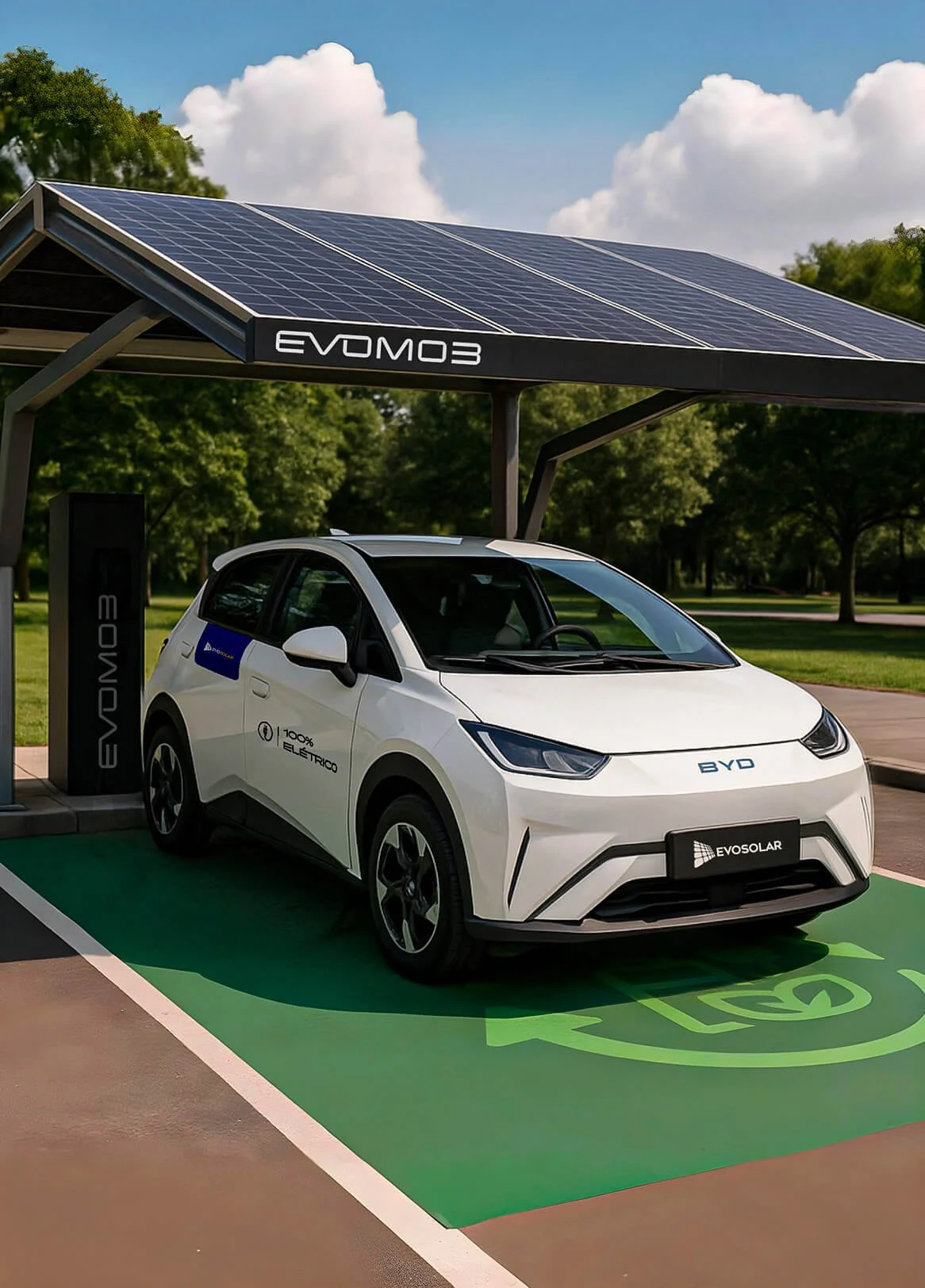 Estação de recarga Evomob com cobertura solar